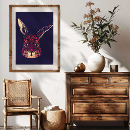 Chinesischer Zodiak-Hasen-Wandkunst-Druck Rustikal Leinwanddruck
