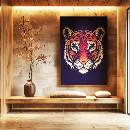 Chinesischer Zodiak-Tiger-Wandkunst-Druck Japandi- Leinwanddruck
