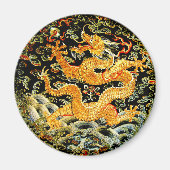 Chinesischer Zodiakantik bestickter goldener Drach Magnet (Vorne)