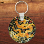 Chinesischer Zodiakantik bestickter goldener Drach Schlüsselanhänger (Vorderseite)