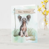 Chinesischer Zuchthund unter Geburtstagszeichen Karte (Gelbe Blume)