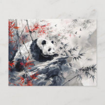 Chinesisches Aquarellbild Panda und Bamboo