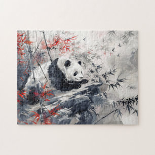Chinesisches Aquarellbild Panda und Bamboo Puzzle
