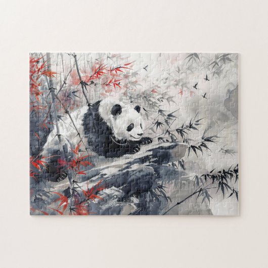 Chinesisches Aquarellbild Panda und Bamboo Puzzle (Horizontal)