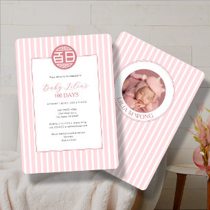 Chinesisches Baby 100 Tage 百日 Rosa Einladung