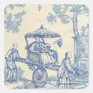 Chinesisches Blau Toile Quadratischer Aufkleber
