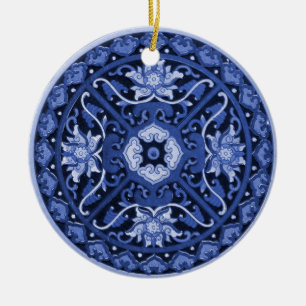 Chinesisches Blau und Weiß Mandala Keramik Ornament