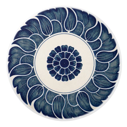 Chinesisches Blau und weißes Leaf-Muster Keramikknauf (Vorderseite)