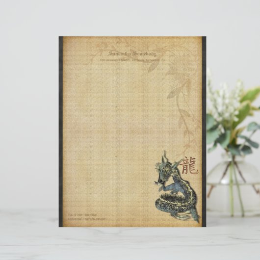 Chinesisches blaues Drache-Schreibpapier Briefbogen (Stehend Vorderseite)