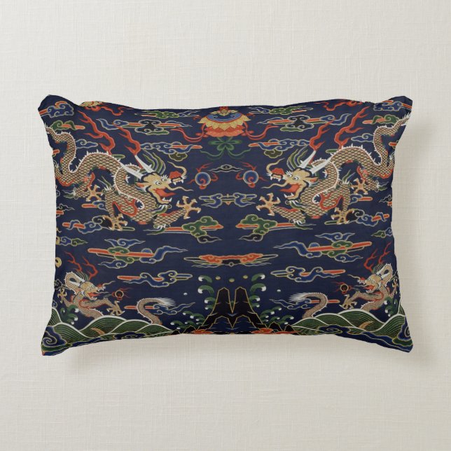 Chinesisches Blue Kesi Dragon Tapestry Dekokissen (Vorderseite)