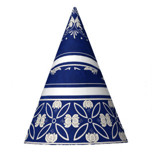 Chinesisches Blumenblau: Vintage Wasserfarbengrenz Partyhütchen