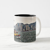 Chinesisches Boot Victoria Harbour Hong Kong Zweifarbige Tasse (VorderseiteRechts)