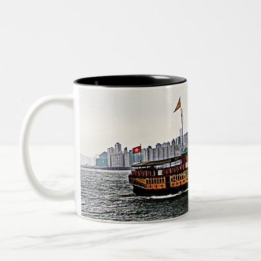 Chinesisches Boot Victoria Harbour Hong Kong Zweifarbige Tasse (Links)