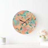 Chinesisches Chrysanthemum: Blumenorange Muster. Große Wanduhr (Zuhause)