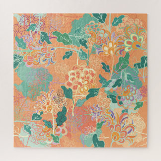 Chinesisches Chrysanthemum: Blumenorange Muster. Puzzle