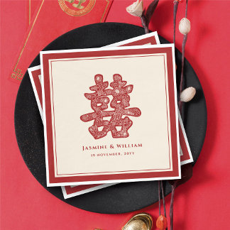Chinesisches Doppelglücksgefühl Hochzeitsblumenpap Serviette