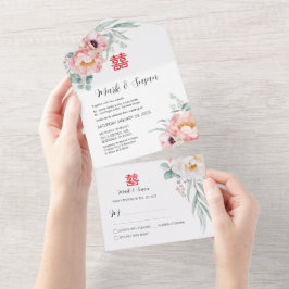 Chinesisches doppeltes Glück in einer Hochzeit ein All In One Einladung