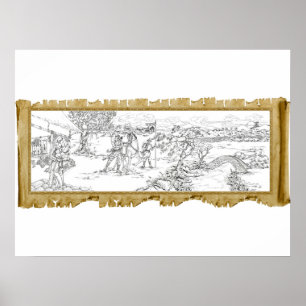 Chinesisches Dorf Pen- und Tinte-Kunst mit antiker Poster