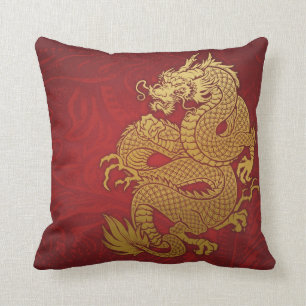 Chinesisches Drache-Gold und Rot Kissen