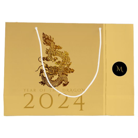 Chinesisches Drachenjahr 2024 Elegantes Monogramm Große Geschenktüte (Rückseite)
