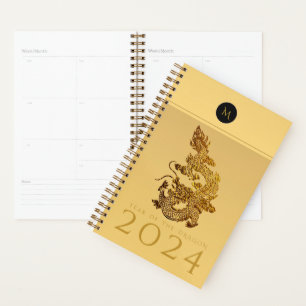 Chinesisches Drachenjahr 2024 Elegantes Monogramm Planer