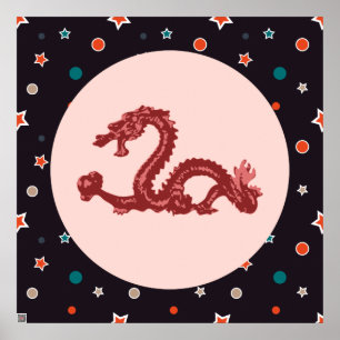 Chinesisches Drachensternmuster Fantasy-Kunst Poster