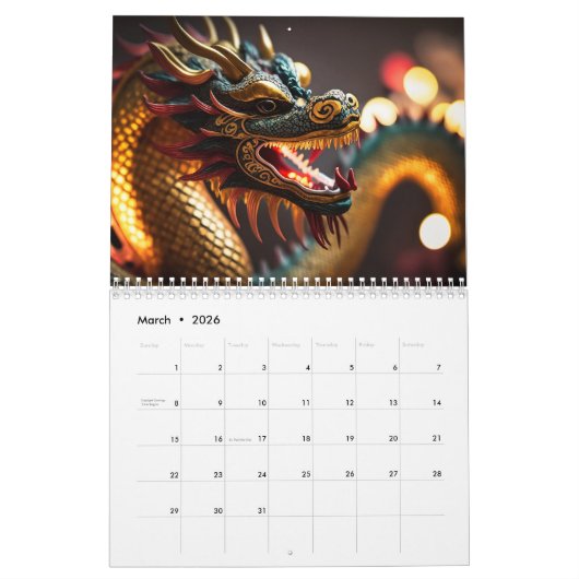 chinesisches Drachensymbol 2024 Kalender (Mär 2026)