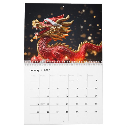 chinesisches Drachensymbol 2024 Kalender (Jan 2026)