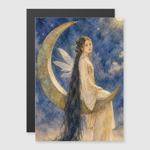 chinesisches Feenmädchen auf Mond-Aquarellmalerei Magnetkarte