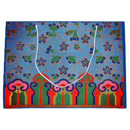 CHINESISCHES FLORALPATTER GIFT BAG BLUE PINK GROßE GESCHENKTÜTE