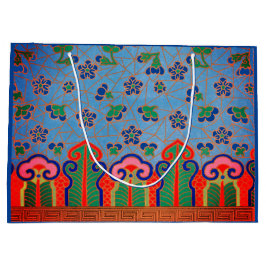 CHINESISCHES FLORALPATTER GIFT BAG BLUE PINK GROßE GESCHENKTÜTE