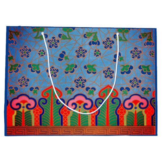 CHINESISCHES FLORALPATTER GIFT BAG BLUE PINK GROßE GESCHENKTÜTE (Rückseite)