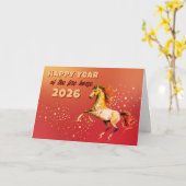 Chinesisches Frohes Jahr des Feurigen Pferdes 2026 Karte (Gelbe Blume)