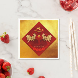 Chinesisches FU Lucklantern Horse Year Party PN01 Serviette
