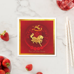 Chinesisches FU Lucklantern Horse Year Party PN02 Serviette