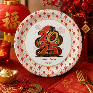 Chinesisches Gold Happy Montag Neujahr der Schlang Pappteller