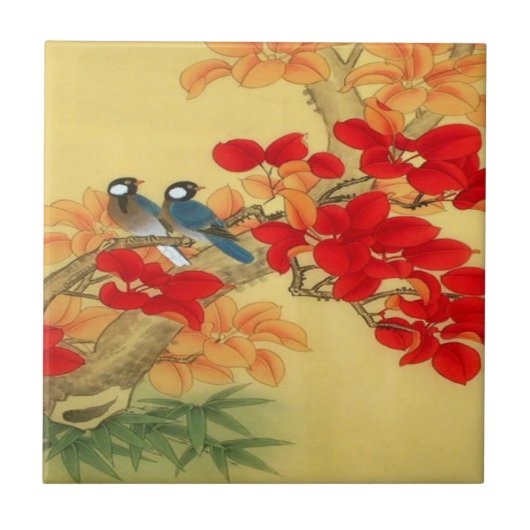 Chinesisches Gold und rotes Blumen Fliese (Vorderseite)