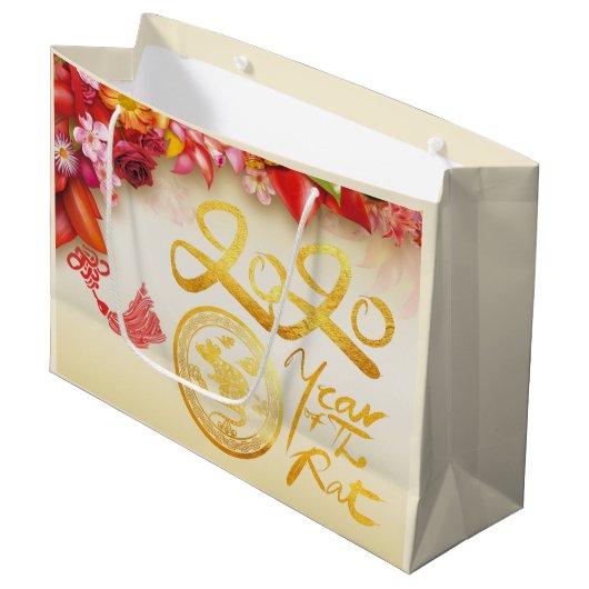 Chinesisches Goldpapier-Schnitt Rat 2020 L Geschen Große Geschenktüte (Vorderseite Schrägansicht)