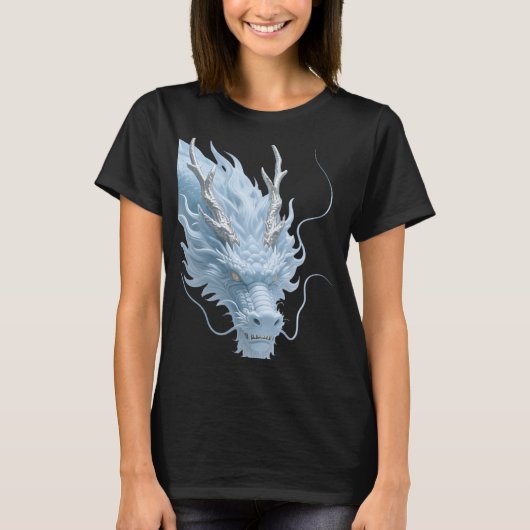 Chinesisches Hellblau-Drache-Kunst-Fantasy-Design T-Shirt (Vorderseite)