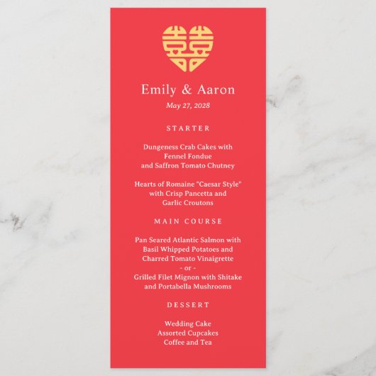 Chinesisches Hochzeitmenü für doppeltes Glück Programm (Vorderseite)