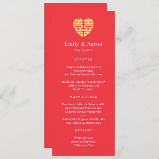 Chinesisches Hochzeitmenü für doppeltes Glück Programm (Vorne/Hinten)