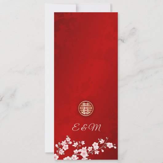 Chinesisches Hochzeitmenü mit rosa Red Cherry Blos Einladung (Rückseite)