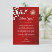 Chinesisches Hochzeitsheim Cherry Blossom Dankeskarte (Stehend Vorderseite)