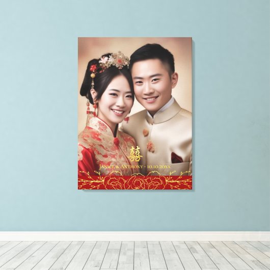 Chinesisches Hochzeitspaar Foto Double xi Leinwanddruck (Insitu (Holzboden))