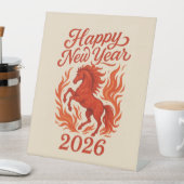 Chinesisches Horoskop 2026 Rotes Feuerpferd Sockelschild (In Situ)