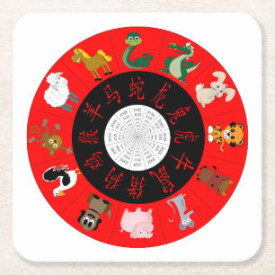 Chinesisches Horoskop Rechteckiger Pappuntersetzer