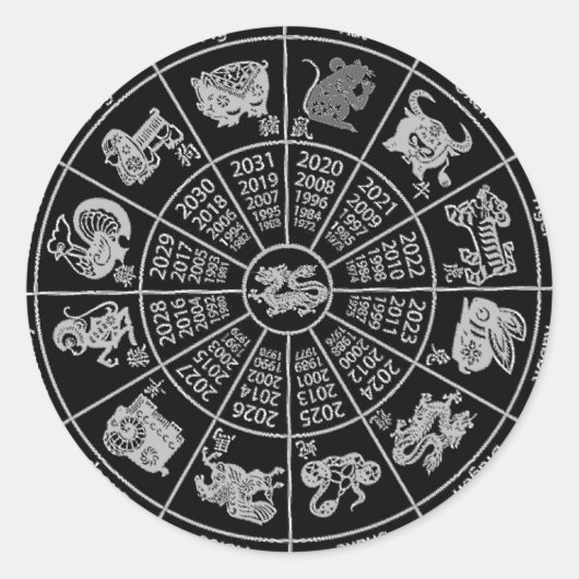 Chinesisches Horoskop Zodiac Wheel Sitckers Runder Aufkleber (Vorderseite)