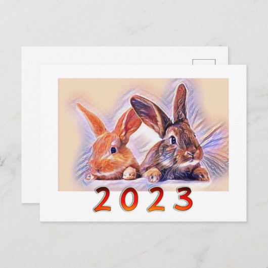 Chinesisches Jahr der Kaninchen 2023 stilisierte K Postkarte (Vorne/Hinten)