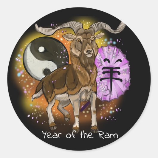 Chinesisches Jahr der Ram Runder Aufkleber (Vorderseite)