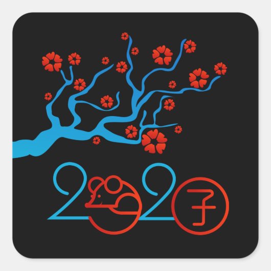 Chinesisches Jahr der Ratte 2020 Quadratischer Aufkleber (Vorderseite)
